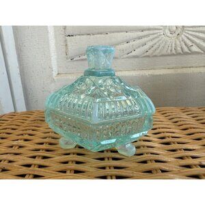 Vintage 50's Fenton Glass Hobstar Blue Opalescent Hexagon Footed Trinket Box
